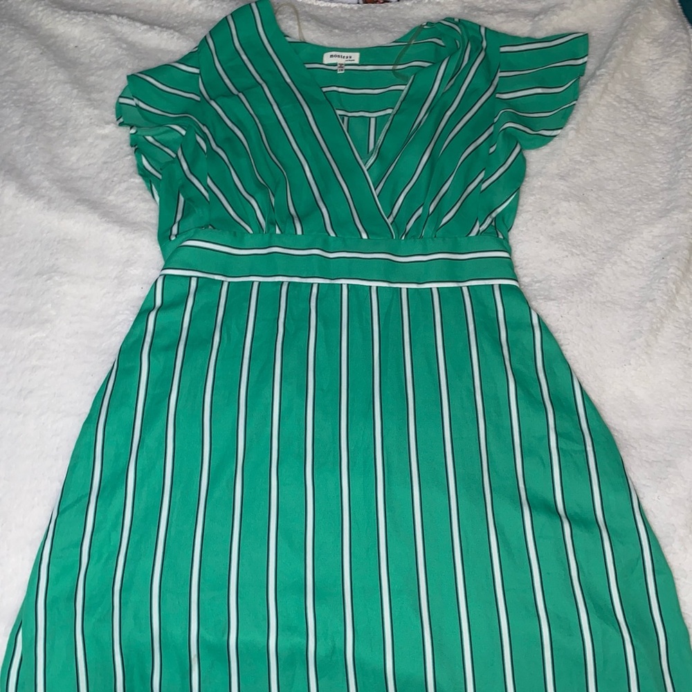 Elegant Green and White Striped Midi Dress